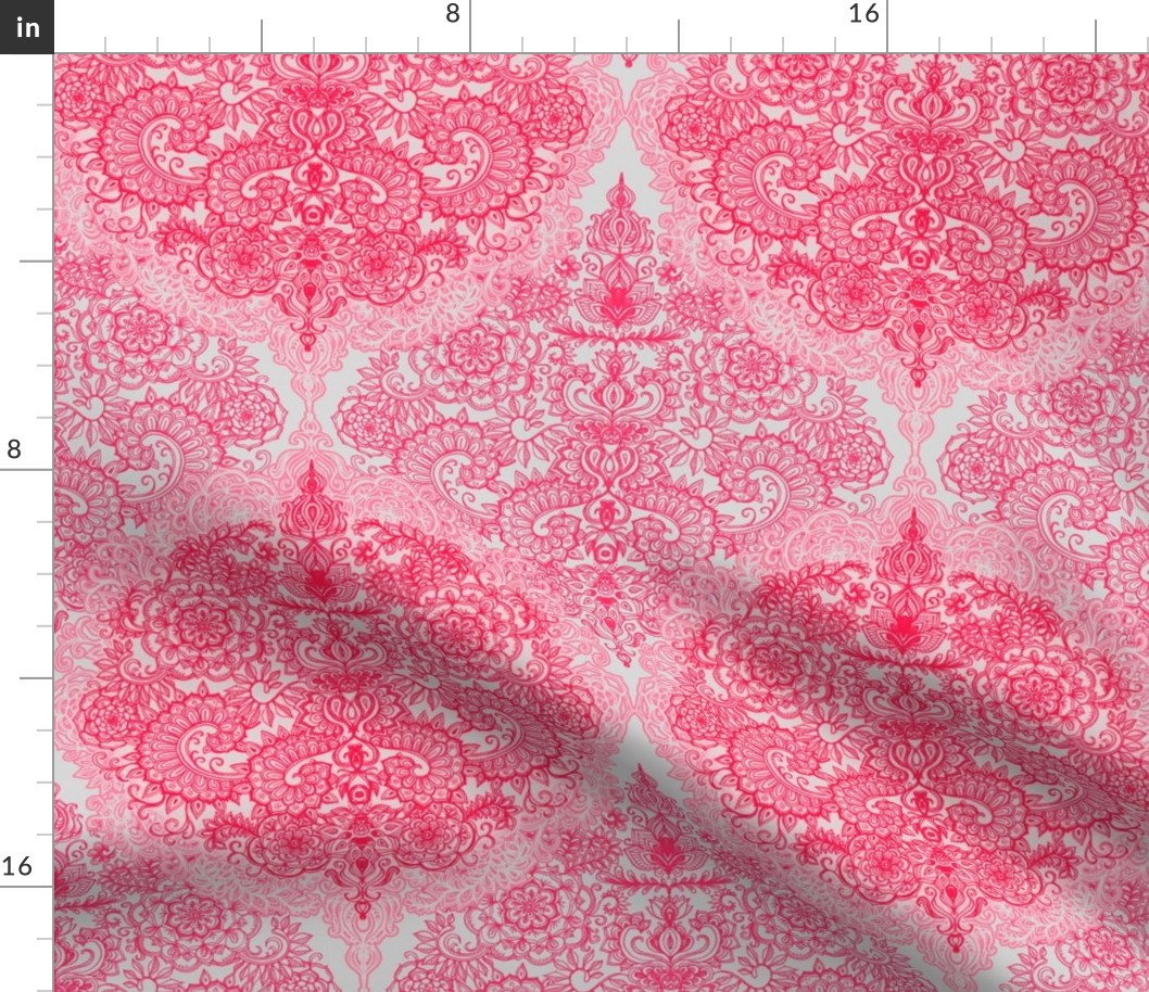 Raspberry Red & Rose Detailed Doodle Pattern - small