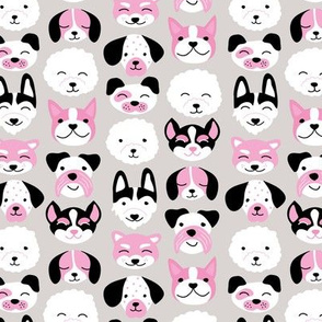 Cute little puppy and dogs design cute cockapoo labradoodle and other beagle and husky friends kawaii kids design pink gray