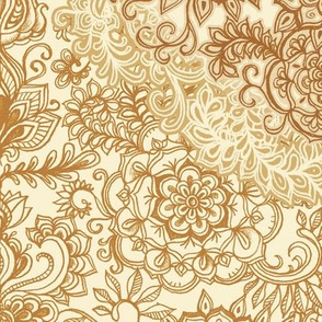 Neutral Golden Tan, Brown and Cream Detailed Doodle Pattern - large