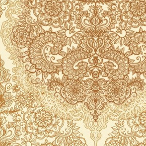 Neutral Golden Tan, Brown and Cream Detailed Doodle Pattern - small