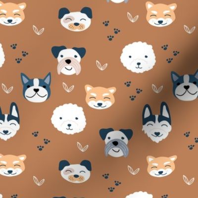 Dog friends and puppy love paws huskey pomeranian shiba inu and poodle design kids russet copper brown