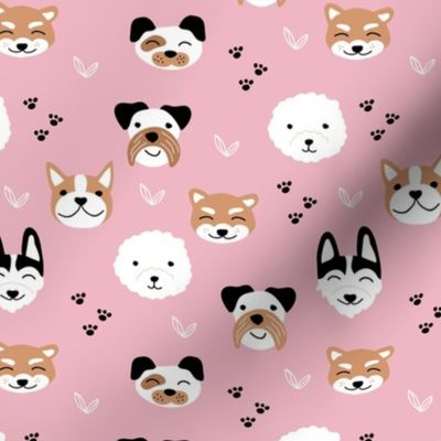 Dog friends and puppy love paws huskey pomeranian shiba inu and poodle design kids pink