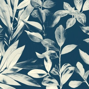 Moody Leaves in Grey Blue and Cream - large