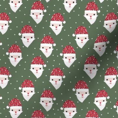 Little cute jolly santas Christmas design santa claus with beard and leopard hat cameo green red