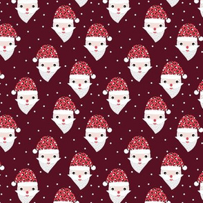 Little cute jolly santas Christmas design santa claus with beard and leopard hat burgundy red