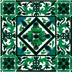 Green detailed Sicilian style ornamental pattern 