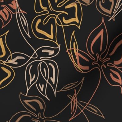 Floral Dark Line Drawing Pattern