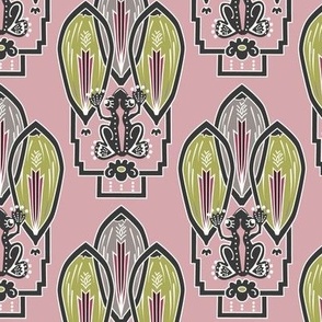 Art Deco Frog Pink and Green