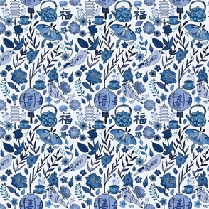 Chinoiserie Garden in Blue (small scale) 