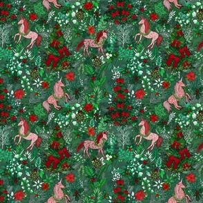 Unicorns in a Christmas Forest  