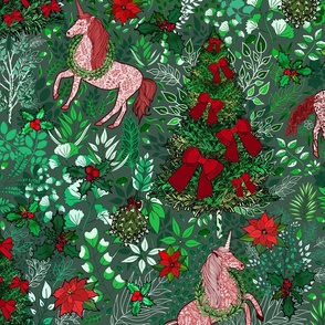 Unicorns in a Christmas Forest (large scale) 