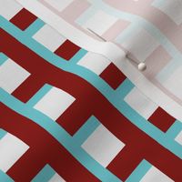 Red Aqua White stripe and Check Entwined