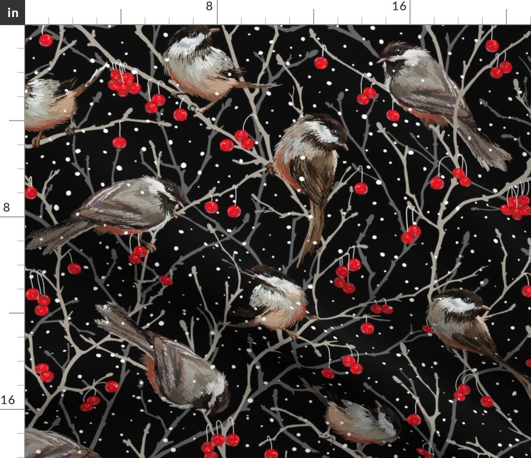 Winter Chickadees | Black Red   Gray