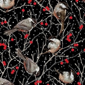 Winter Chickadees | Small | Black Red   Gray