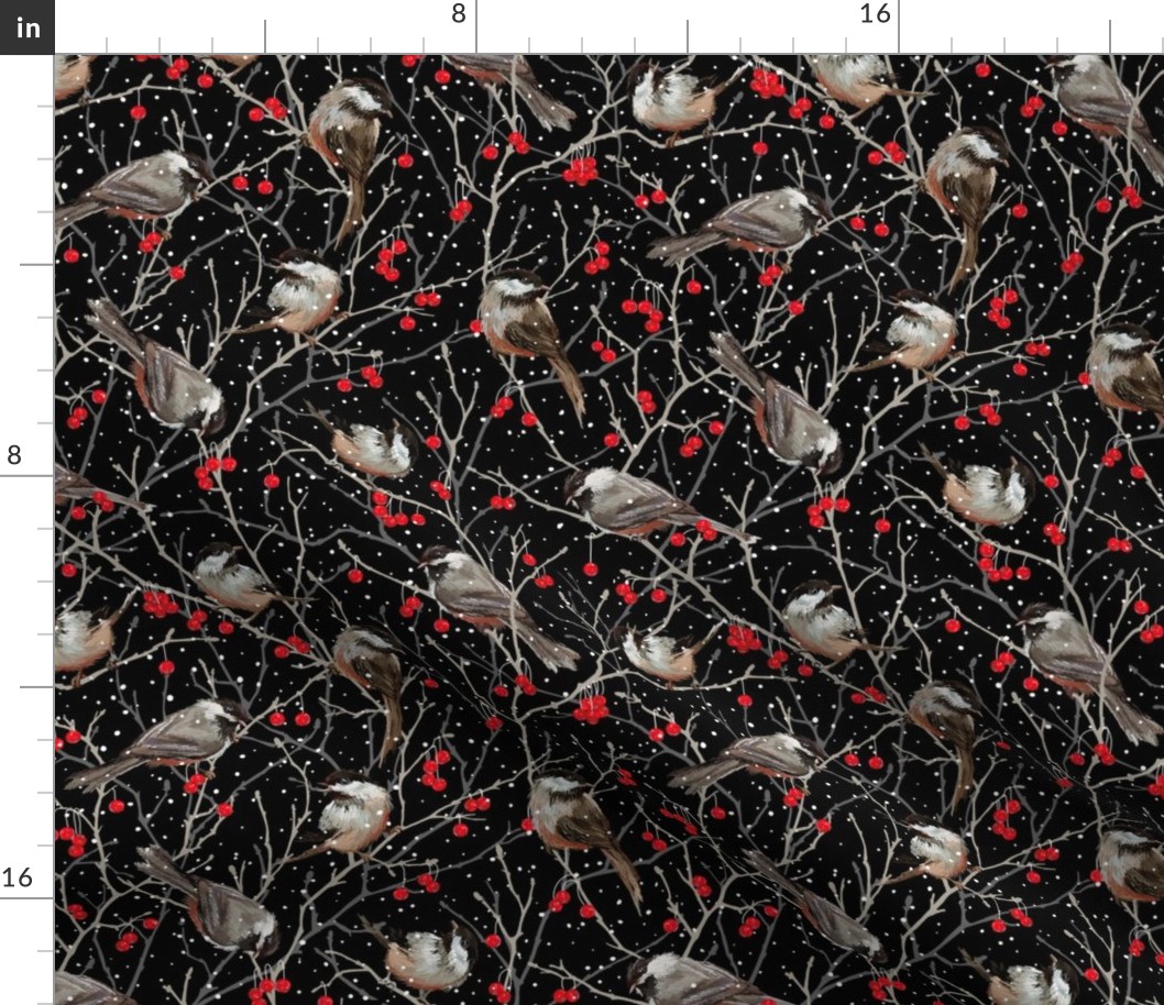 Winter Chickadees | Small | Black Red   Gray