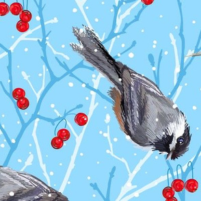 Chickadees Winters Day Snowfall | Lt Cool Blue