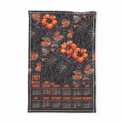 ★ 2021 : THE LAW OF THE JUNGLE ★ Tropical Tea Towel Calendar - Venus Fly Trap, Hibiscus and Monstera - Orange + Grayish Plum // Collection : It’s a Jungle Out There – Savage Hawaiian Prints *** Please read the "Comments" section before ordering fabric ;-)