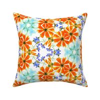 Orange and Blue Loose Watercolour Flowers Kaleidoscope / large scale