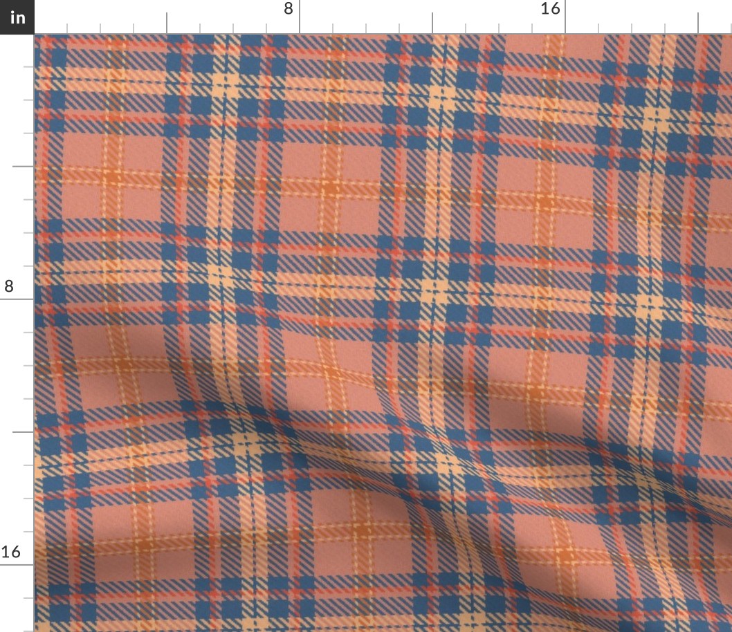Bordered X Plaid in Peach and Colonial Blue