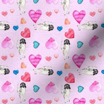 Cattle Dogs and Hearts in Watercolour in Pink  