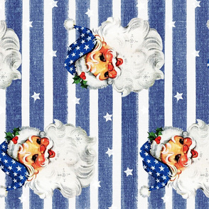 Patriotic Santa on Blue Striped Linen - large scale rotated