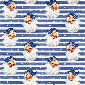 Patriotic Santa on Blue Striped Linen - medium scale