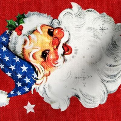 Patriotic Santa on Red Linen rotated - large scale