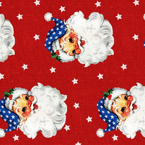 Patriotic Santa on Red Linen rotated - large scale