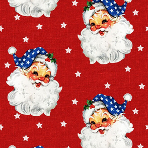 Patriotic Santa on Red Linen - large scale