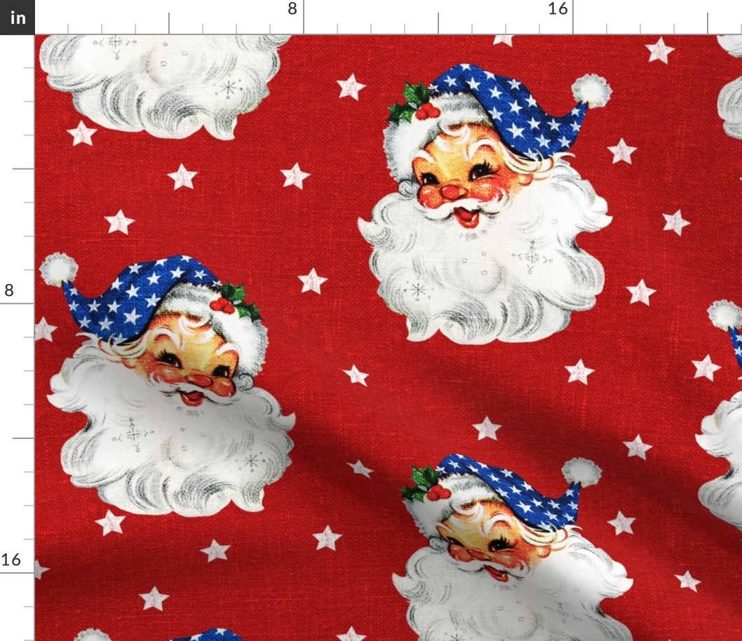 Patriotic Santa on Red Linen - large scale