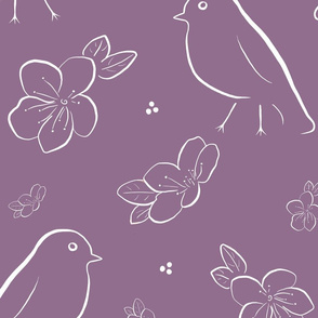 bird cherry blossom pattern purple