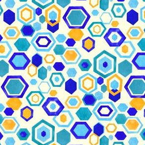 Scattered Gouache Hexagons - Cream Background - Small Version