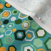 Scattered Gouache Hexagons - Greens - Small Version