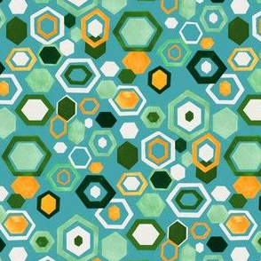 Scattered Gouache Hexagons - Greens - Small Version