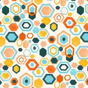 Scattered Gouache Hexagons - Mint & Peach - Small Version
