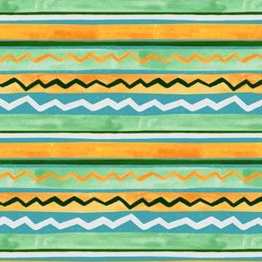 Gouache Stripe & Ricrac Pattern - Greens - Small Version