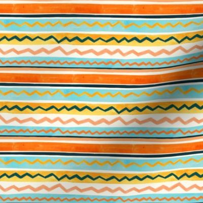 Gouache Stripe & Ricrac Pattern - Mint & Peach - Small Version