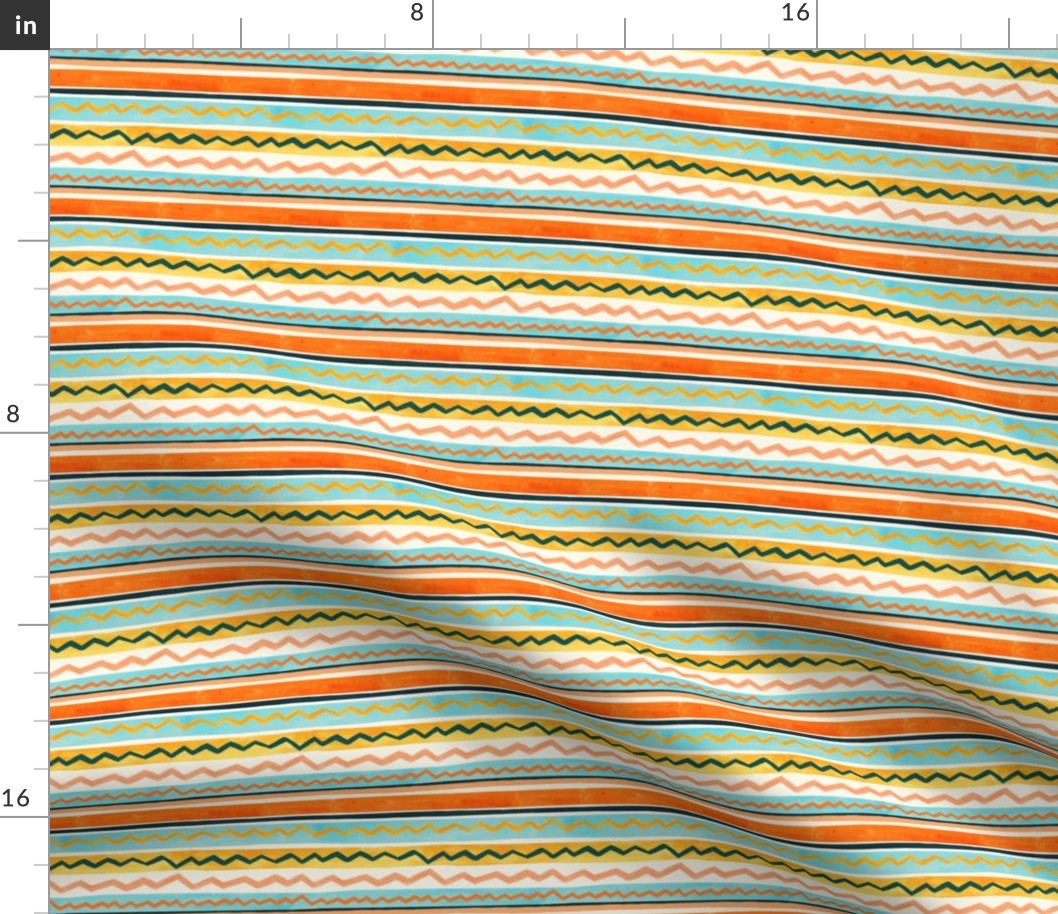 Gouache Stripe & Ricrac Pattern - Mint & Peach - Small Version