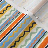 Gouache Stripe & Ricrac Pattern - Cornflower Blue & Sage - Small Version