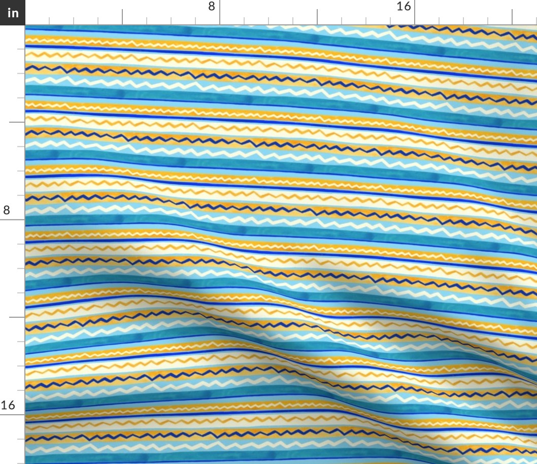 Gouache Stripe & Ricrac Pattern - Cream - Small Version