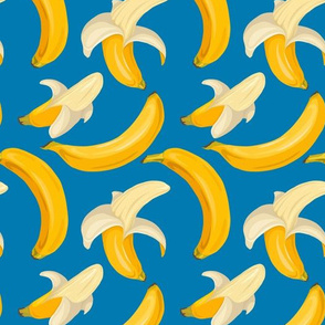 Ripe bananas on blue background