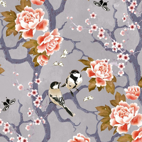 Chinoiserie birds in lilac large scale