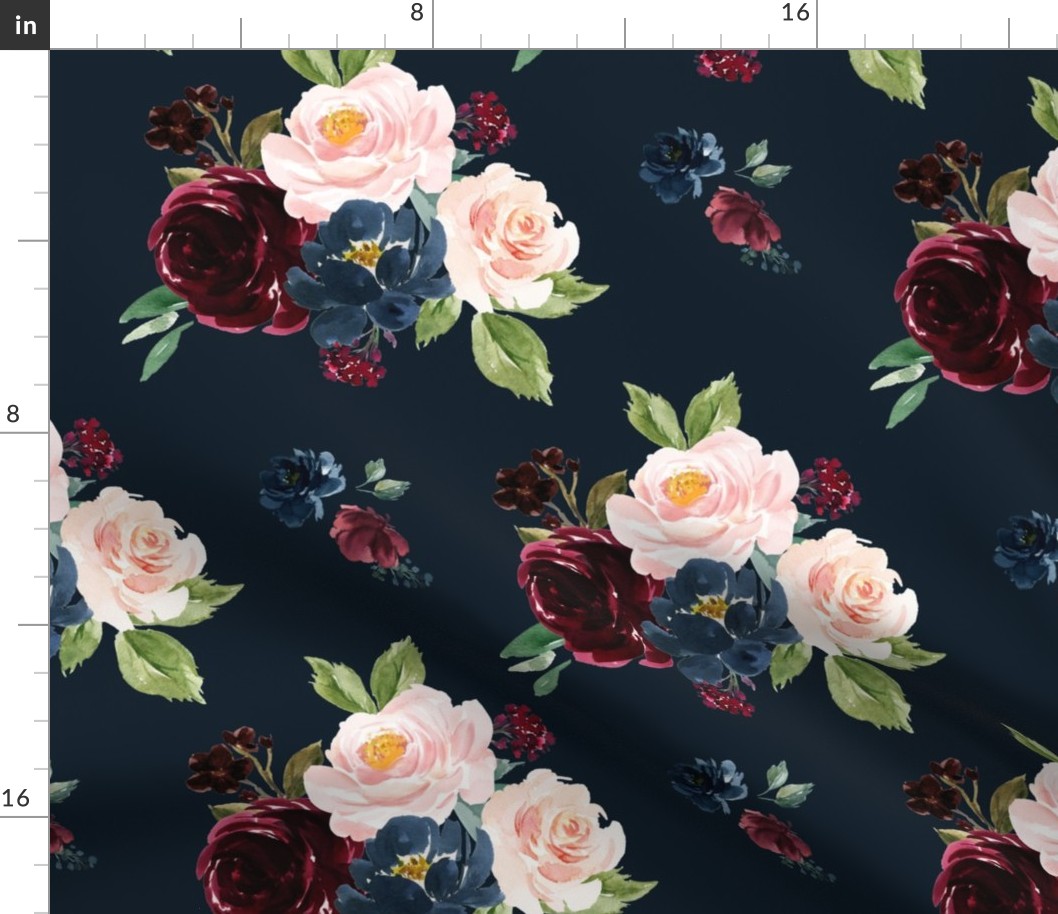 14" Wild at Heart Florals with Navy Option 4 hex _101f2b