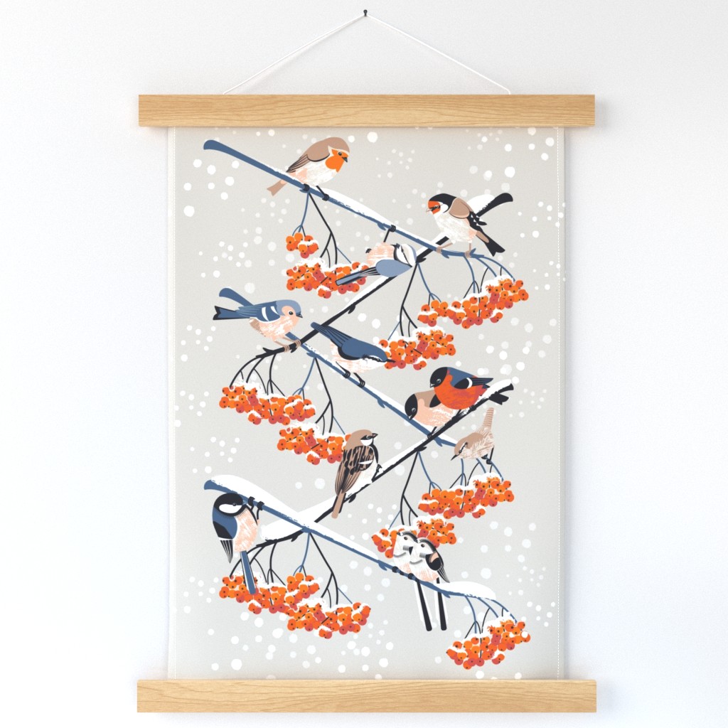 Winter garden birds-tea towel