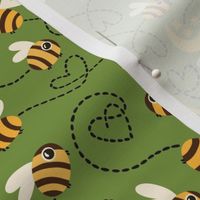 Spring green Honey Bees, flying kids baby animals, love moon and stars
