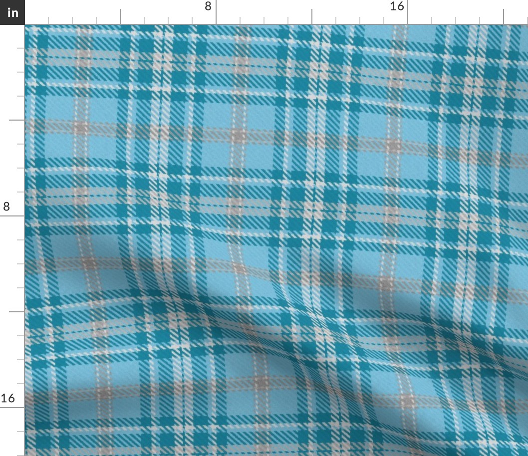 Bordered X Plaid in Sky Blue Turquoise and Gray
