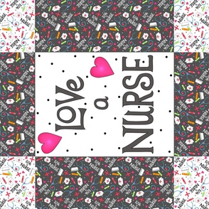Love a Nurse Wholecloth Quilt Top Charcoal Gray