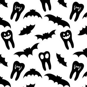 Halloween Dental Teeth & Bats -White and black