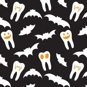 Halloween Dental Teeth & Bats -black, white orange