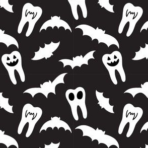 Halloween Dental Teeth & Bats - Black and White